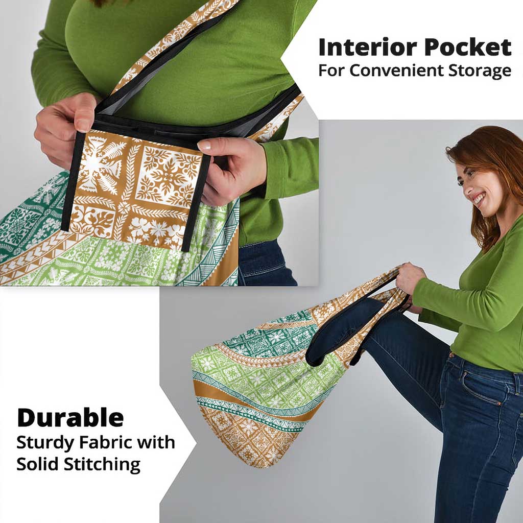 Hawaiian Quilt Pattern Grocery Bag Green Chestnut Color Mixed - Polynesian Pride