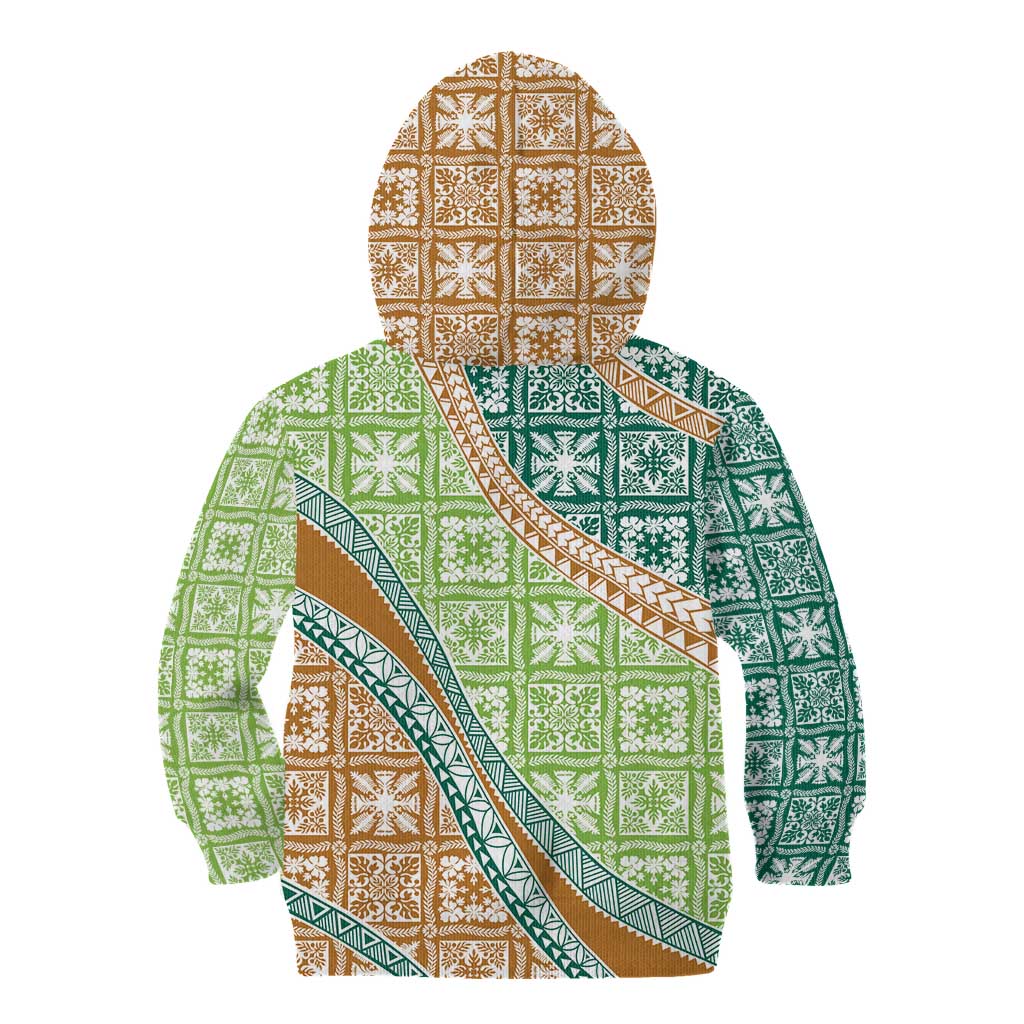 Hawaiian Quilt Pattern Kid Hoodie Green Chestnut Color Mixed - Polynesian Pride