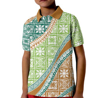 Hawaiian Quilt Pattern Kid Polo Shirt Green Chestnut Color Mixed - Polynesian Pride