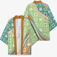 Hawaiian Quilt Pattern Kimono Green Chestnut Color Mixed - Polynesian Pride