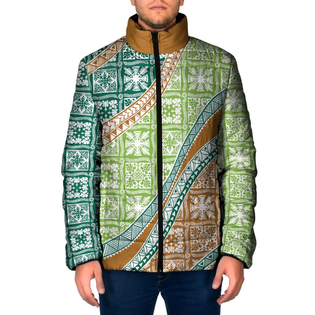Hawaiian Quilt Pattern Padded Jacket Green Chestnut Color Mixed - Polynesian Pride