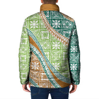 Hawaiian Quilt Pattern Padded Jacket Green Chestnut Color Mixed - Polynesian Pride