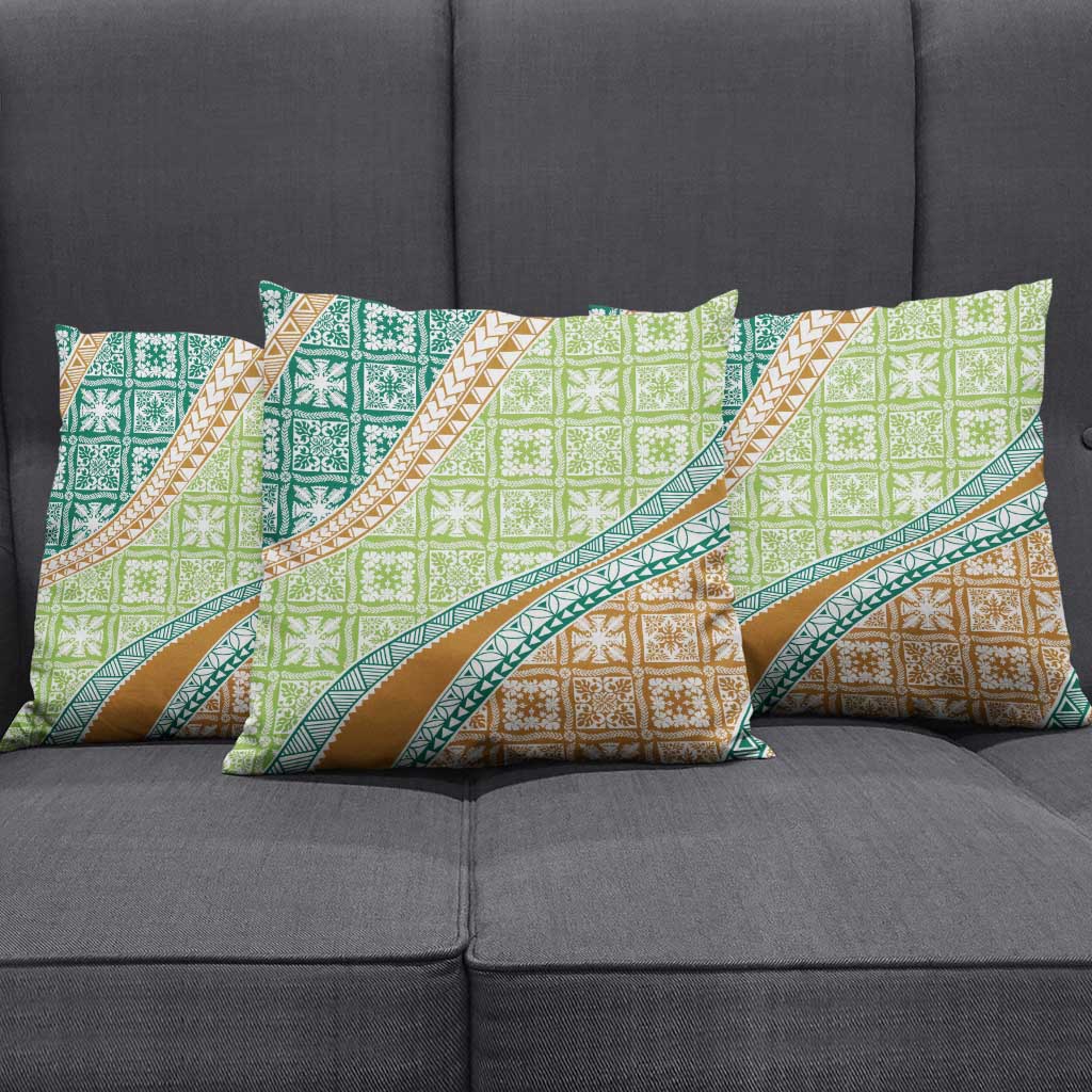 Hawaiian Quilt Pattern Pillow Cover Green Chestnut Color Mixed - Polynesian Pride