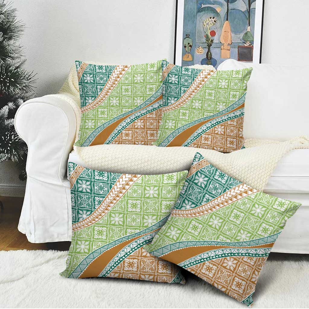 Hawaiian Quilt Pattern Pillow Cover Green Chestnut Color Mixed - Polynesian Pride