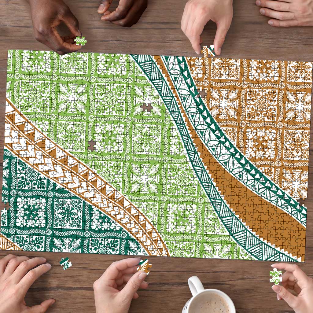 Hawaiian Quilt Pattern Puzzle Green Chestnut Color Mixed - Polynesian Pride