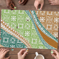 Hawaiian Quilt Pattern Puzzle Green Chestnut Color Mixed - Polynesian Pride