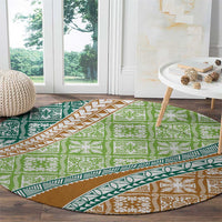 Hawaiian Quilt Pattern Round Carpet Green Chestnut Color Mixed - Polynesian Pride