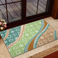 Hawaiian Quilt Pattern Rubber Doormat Green Chestnut Color Mixed - Polynesian Pride