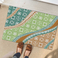 Hawaiian Quilt Pattern Rubber Doormat Green Chestnut Color Mixed - Polynesian Pride