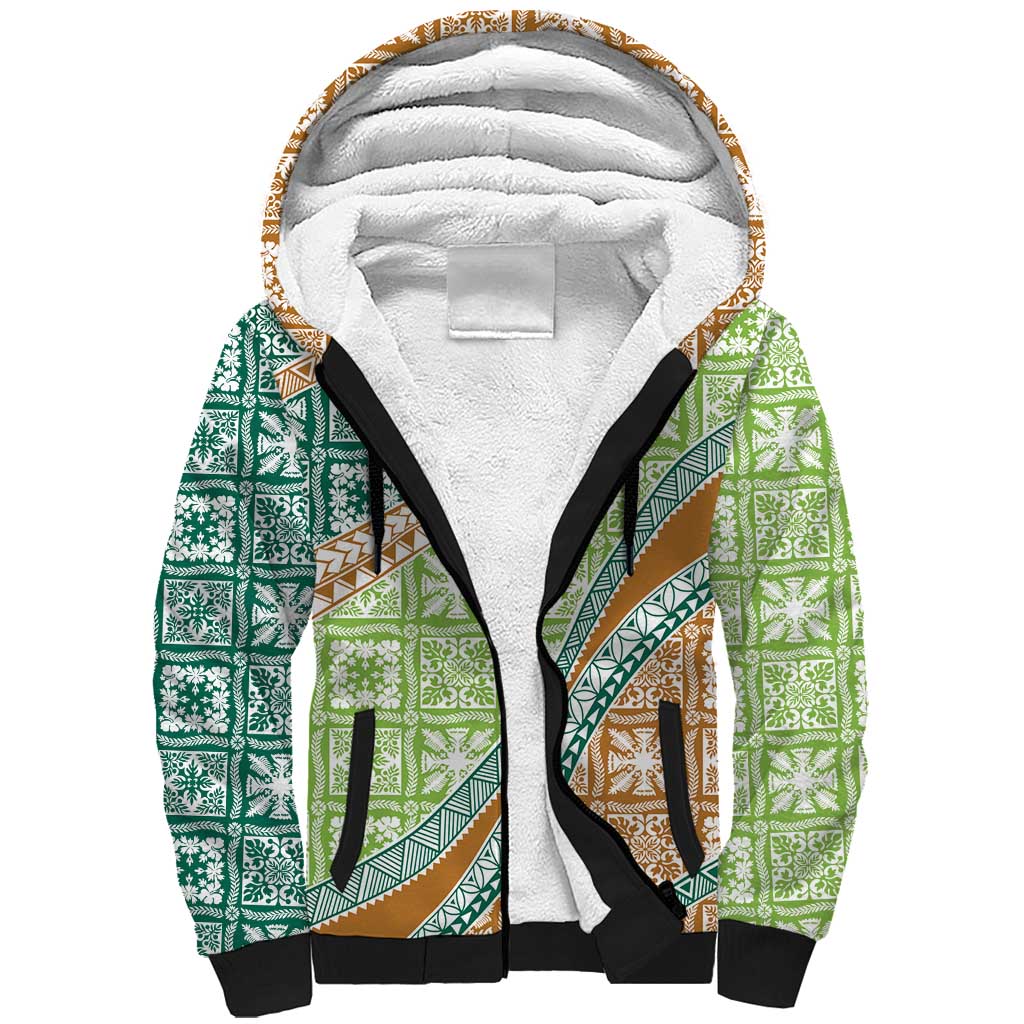 Hawaiian Quilt Pattern Sherpa Hoodie Green Chestnut Color Mixed LT01 Unisex Green - Polynesian Pride