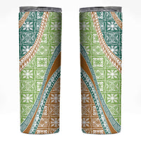 Hawaiian Quilt Pattern Skinny Tumbler Green Chestnut Color Mixed - Polynesian Pride