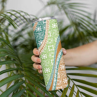 Hawaiian Quilt Pattern Skinny Tumbler Green Chestnut Color Mixed - Polynesian Pride