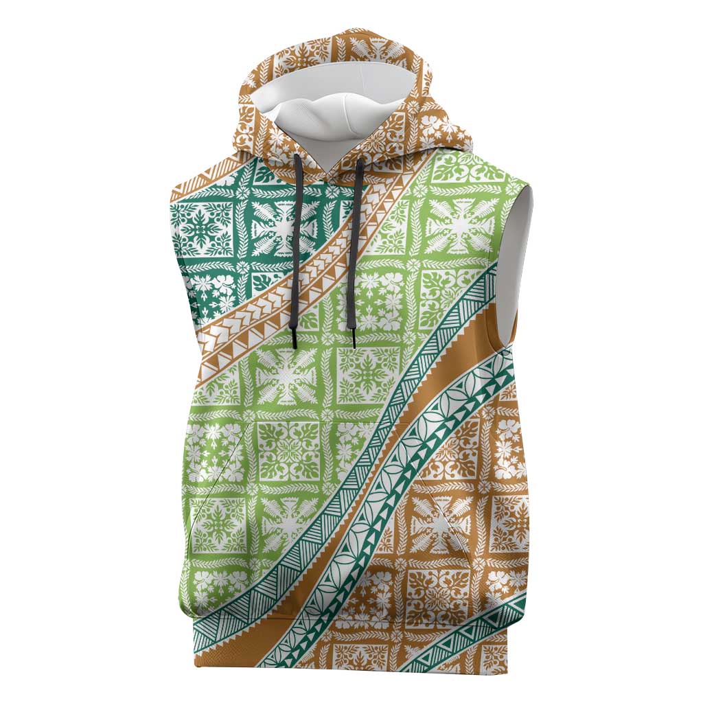 Hawaiian Quilt Pattern Sleeveless Hoodie Green Chestnut Color Mixed LT01 Green - Polynesian Pride