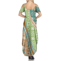 Hawaiian Quilt Pattern Summer Maxi Dress Green Chestnut Color Mixed - Polynesian Pride