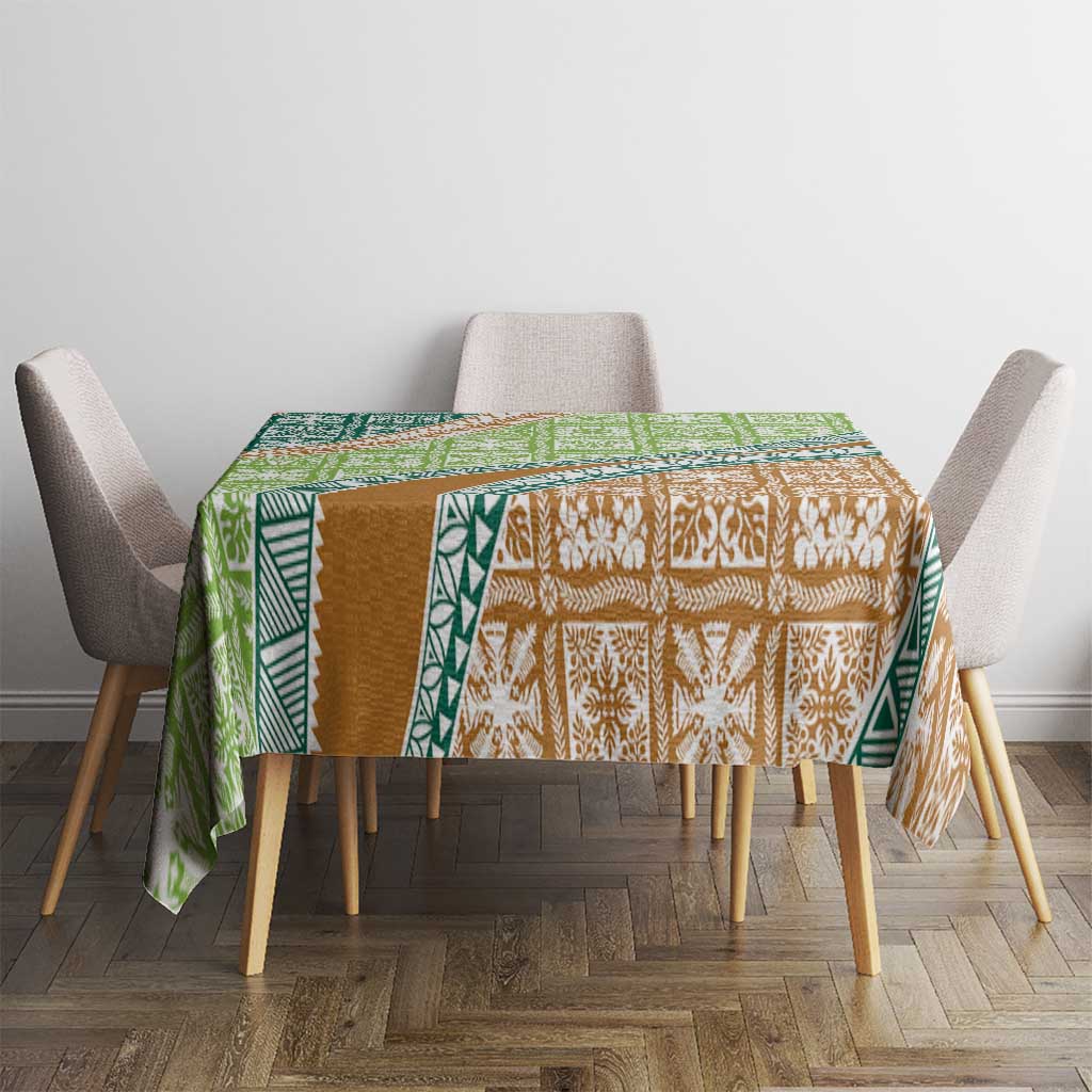 Hawaiian Quilt Pattern Tablecloth Green Chestnut Color Mixed - Polynesian Pride