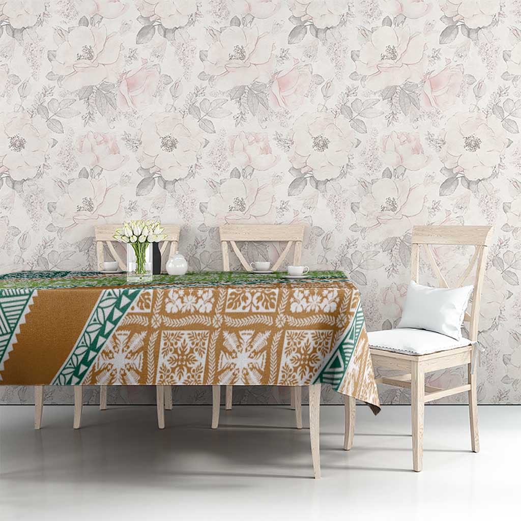 Hawaiian Quilt Pattern Tablecloth Green Chestnut Color Mixed - Polynesian Pride