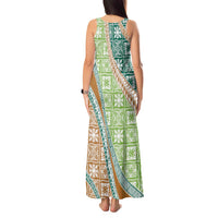 Hawaiian Quilt Pattern Tank Maxi Dress Green Chestnut Color Mixed - Polynesian Pride