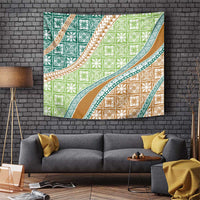 Hawaiian Quilt Pattern Tapestry Green Chestnut Color Mixed - Polynesian Pride