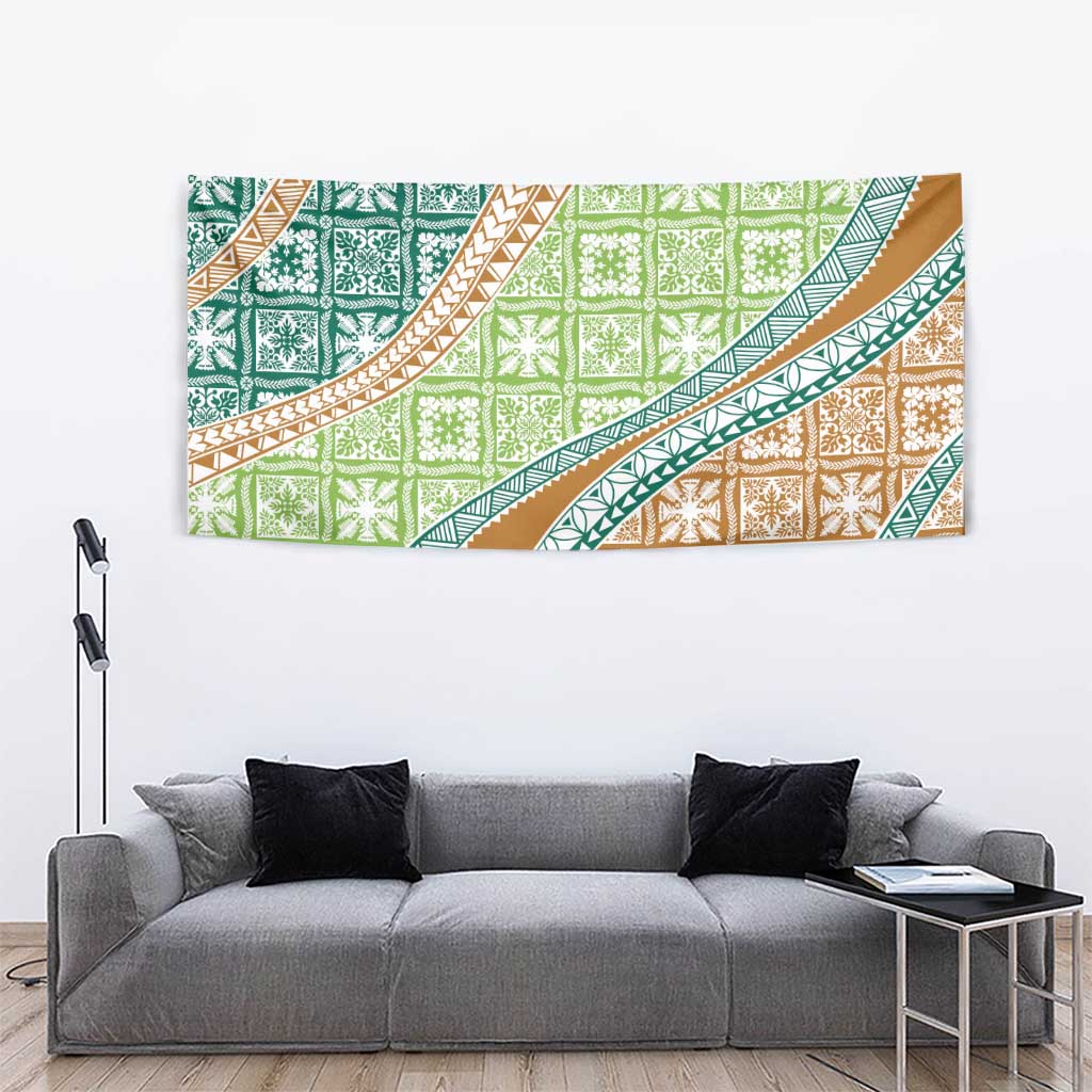 Hawaiian Quilt Pattern Tapestry Green Chestnut Color Mixed - Polynesian Pride