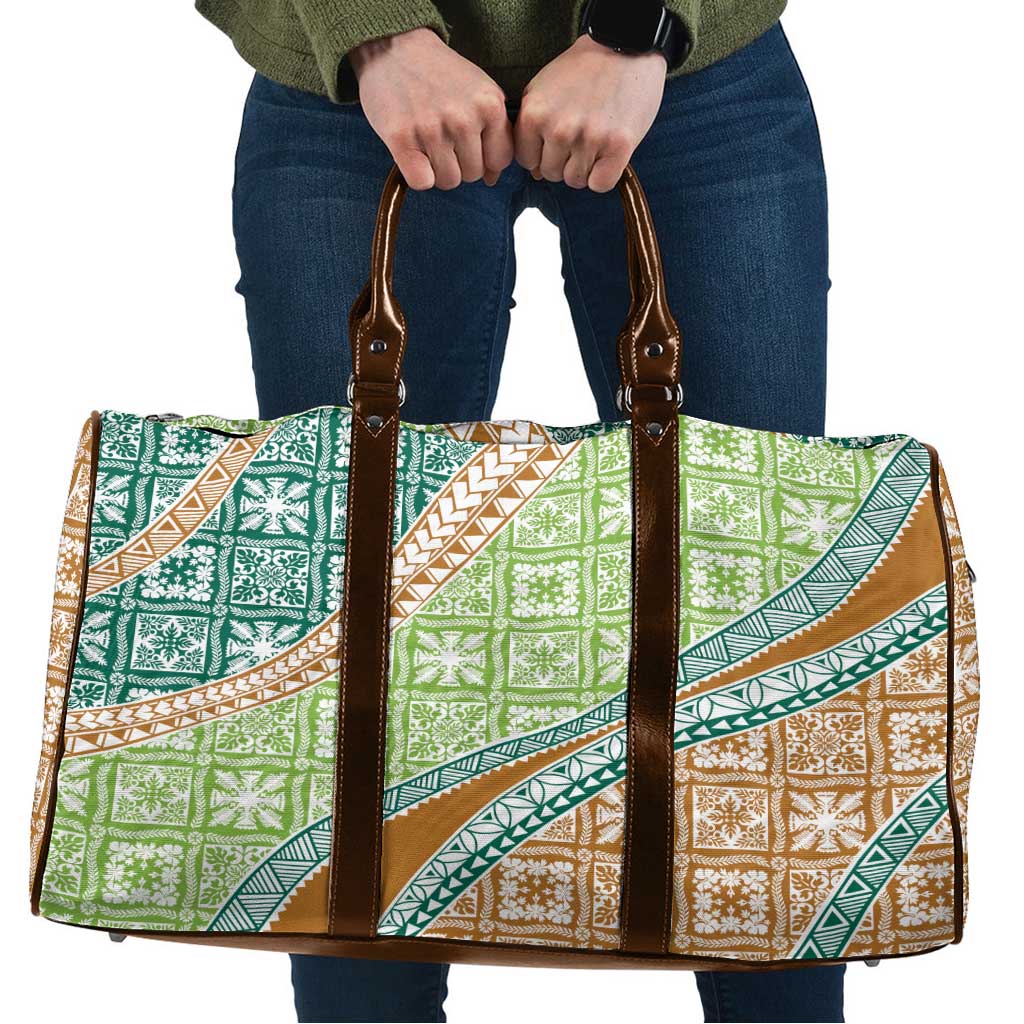 Hawaiian Quilt Pattern Travel Bag Green Chestnut Color Mixed - Polynesian Pride