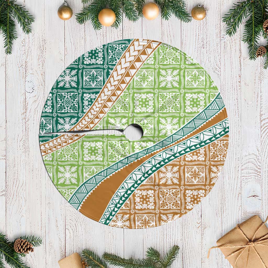 Hawaiian Quilt Pattern Tree Skirt Green Chestnut Color Mixed - Polynesian Pride