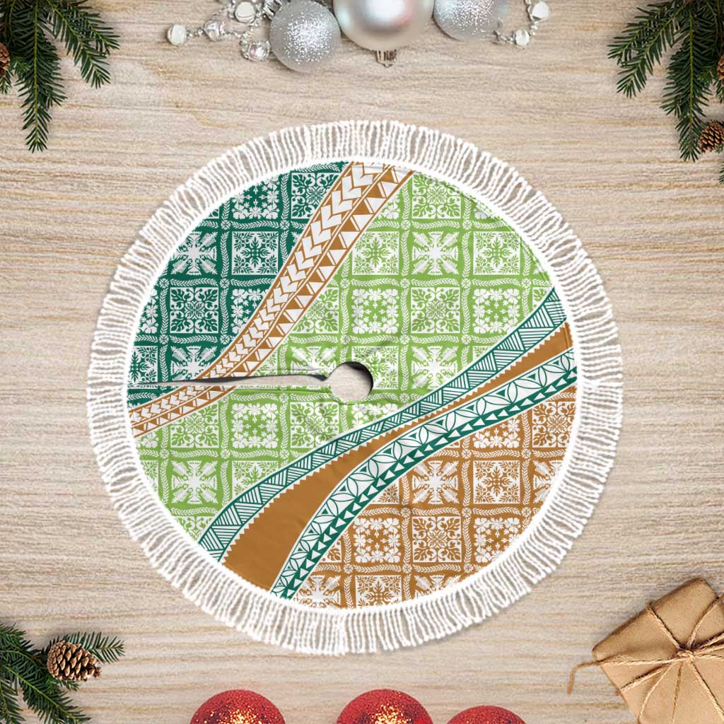 Hawaiian Quilt Pattern Tree Skirt Green Chestnut Color Mixed - Polynesian Pride