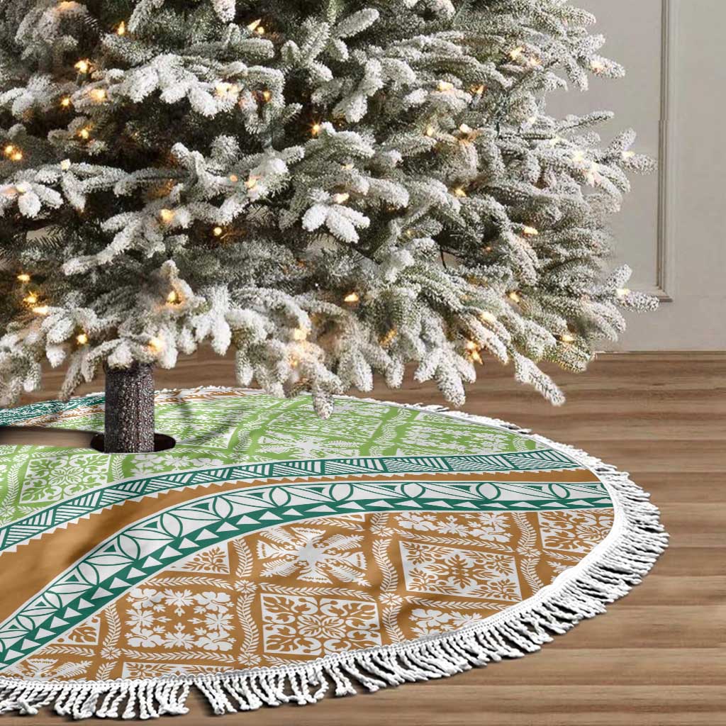 Hawaiian Quilt Pattern Tree Skirt Green Chestnut Color Mixed - Polynesian Pride