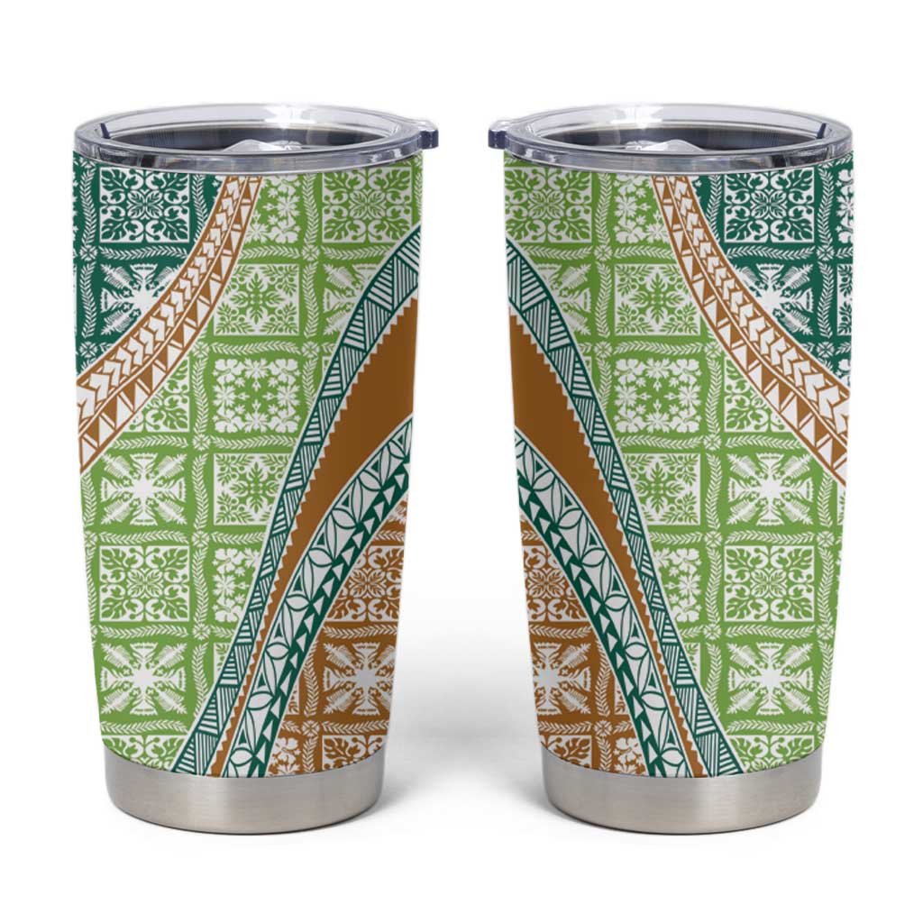 Hawaiian Quilt Pattern Tumbler Cup Green Chestnut Color Mixed - Polynesian Pride