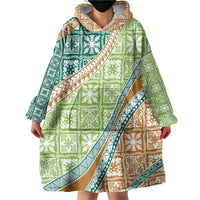 Hawaiian Quilt Pattern Wearable Blanket Hoodie Green Chestnut Color Mixed - Polynesian Pride