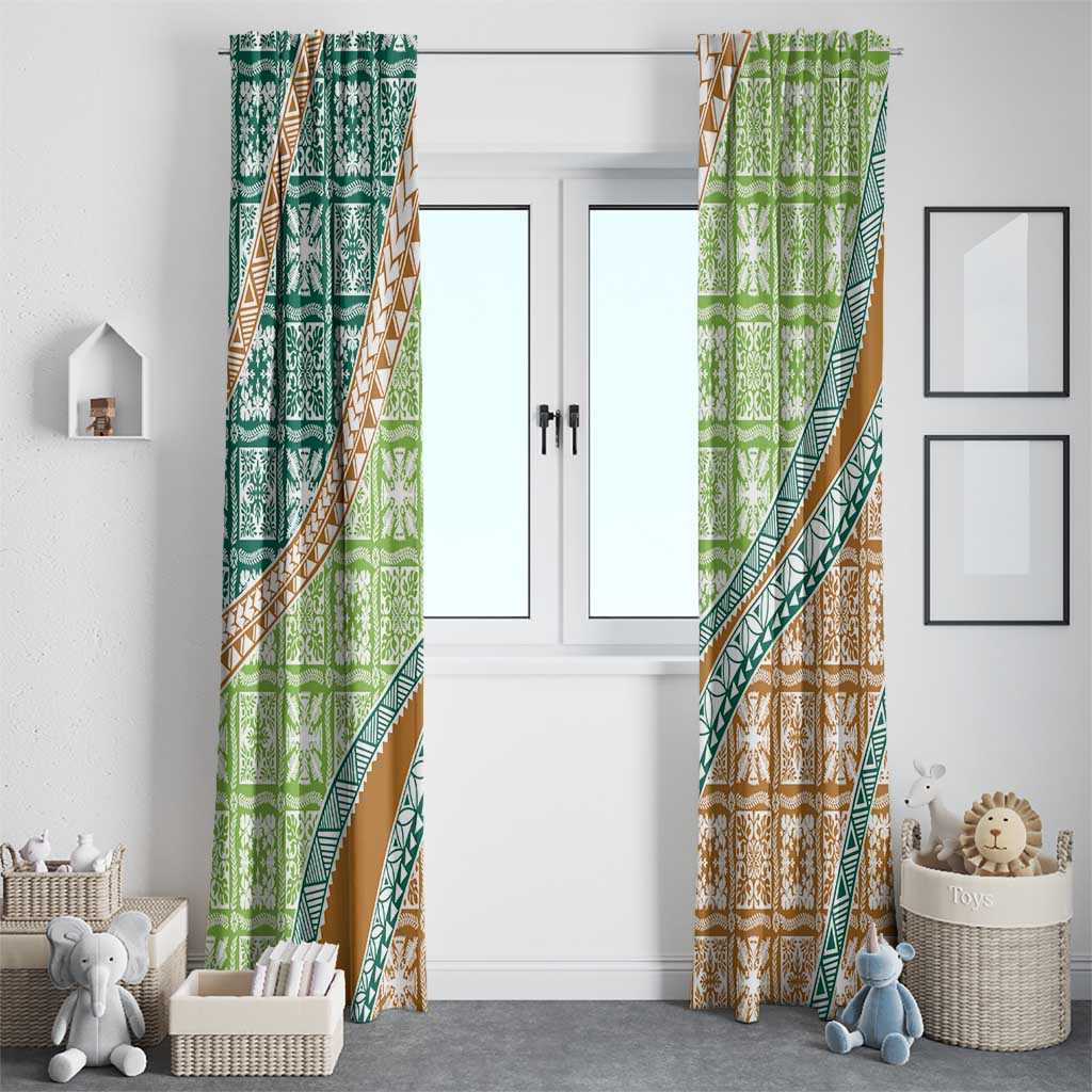 Hawaiian Quilt Pattern Window Curtain Green Chestnut Color Mixed - Polynesian Pride