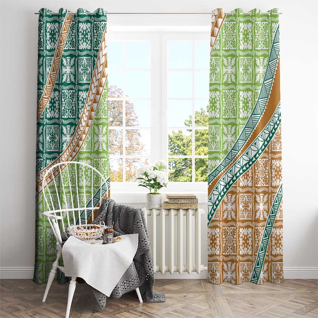 Hawaiian Quilt Pattern Window Curtain Green Chestnut Color Mixed - Polynesian Pride