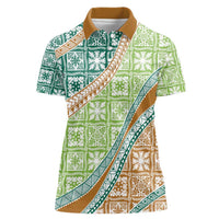Hawaiian Quilt Pattern Women Polo Shirt Green Chestnut Color Mixed - Polynesian Pride