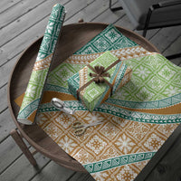 Hawaiian Quilt Pattern Wrapping Paper Green Chestnut Color Mixed - Polynesian Pride