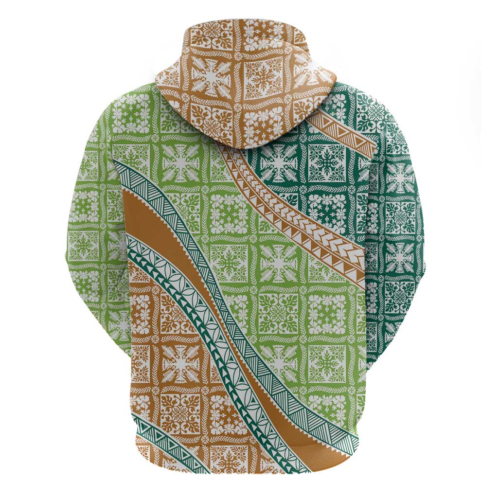 Hawaiian Quilt Pattern Zip Hoodie Green Chestnut Color Mixed - Polynesian Pride