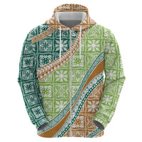 Hawaiian Quilt Pattern Zip Hoodie Green Chestnut Color Mixed - Polynesian Pride