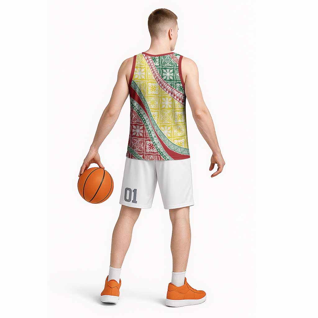 Hawaiian Quilt Pattern Basketball Jersey Special Color Mixed - Polynesian Pride