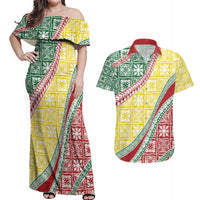 Hawaiian Quilt Pattern Couples Matching Off Shoulder Maxi Dress and Hawaiian Shirt Special Color Mixed - Polynesian Pride