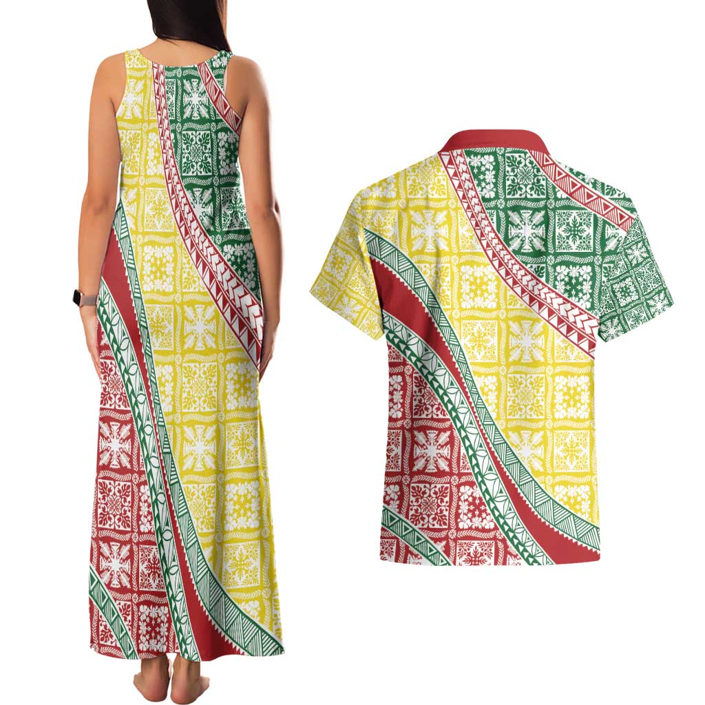 Hawaiian Quilt Pattern Couples Matching Tank Maxi Dress and Hawaiian Shirt Special Color Mixed - Polynesian Pride