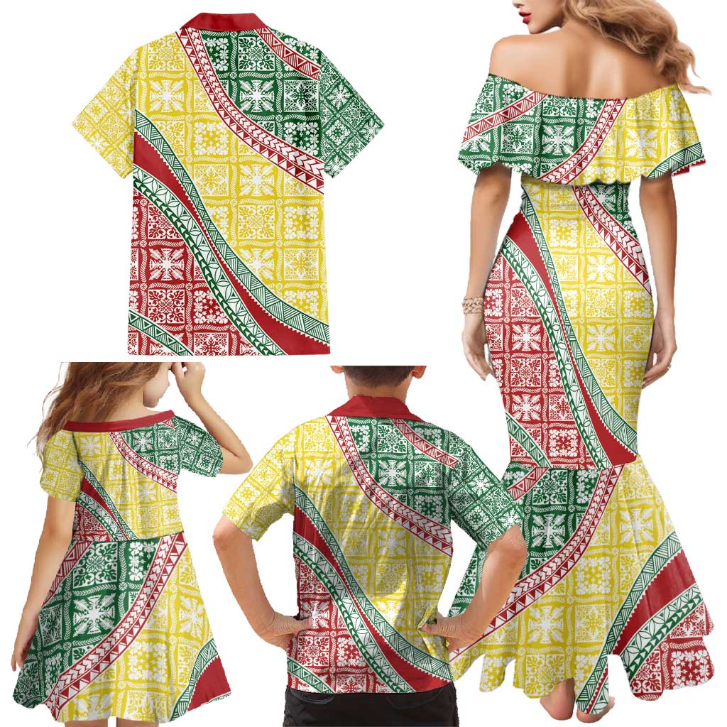Hawaiian Quilt Pattern Family Matching Mermaid Dress and Hawaiian Shirt Special Color Mixed - Polynesian Pride