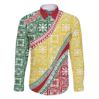 Hawaiian Quilt Pattern Family Matching Off The Shoulder Long Sleeve Dress and Hawaiian Shirt Special Color Mixed - Polynesian Pride