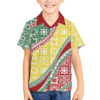 Hawaiian Quilt Pattern Family Matching Off The Shoulder Long Sleeve Dress and Hawaiian Shirt Special Color Mixed - Polynesian Pride