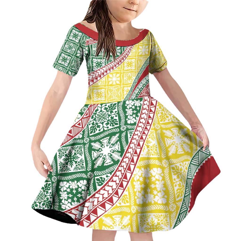 Hawaiian Quilt Pattern Family Matching Off Shoulder Short Dress and Hawaiian Shirt Special Color Mixed - Polynesian Pride