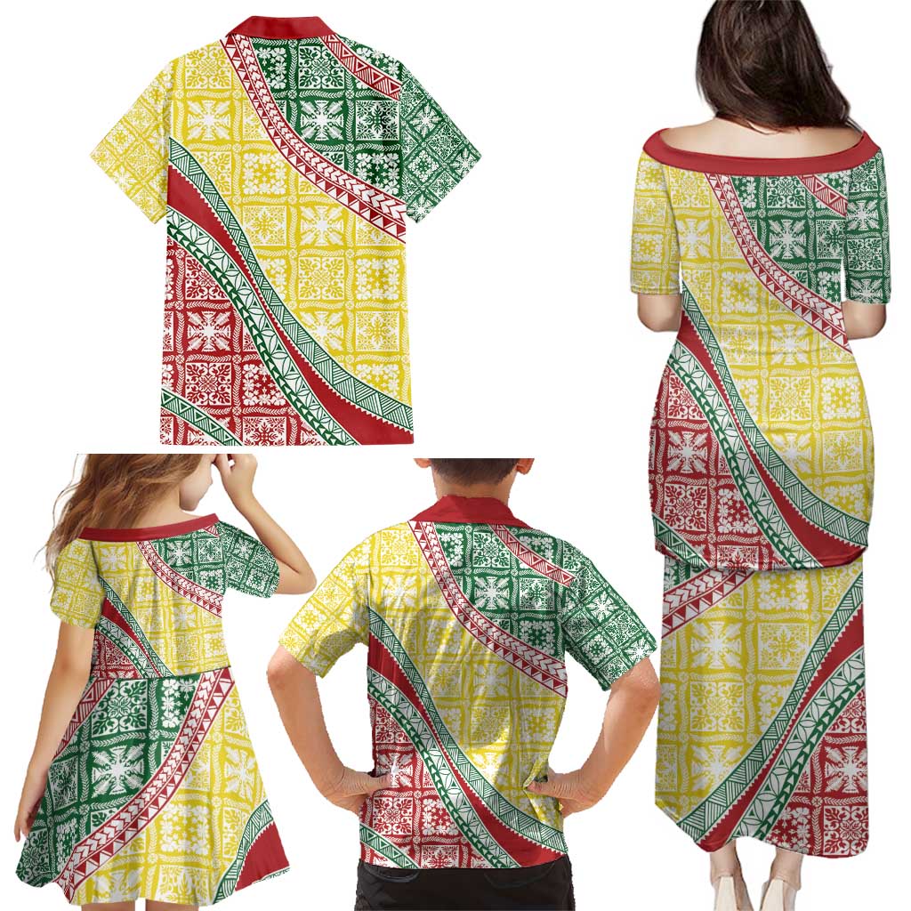 Hawaiian Quilt Pattern Family Matching Puletasi and Hawaiian Shirt Special Color Mixed - Polynesian Pride