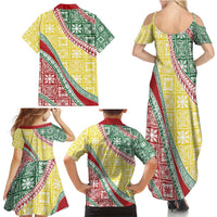 Hawaiian Quilt Pattern Family Matching Summer Maxi Dress and Hawaiian Shirt Special Color Mixed - Polynesian Pride