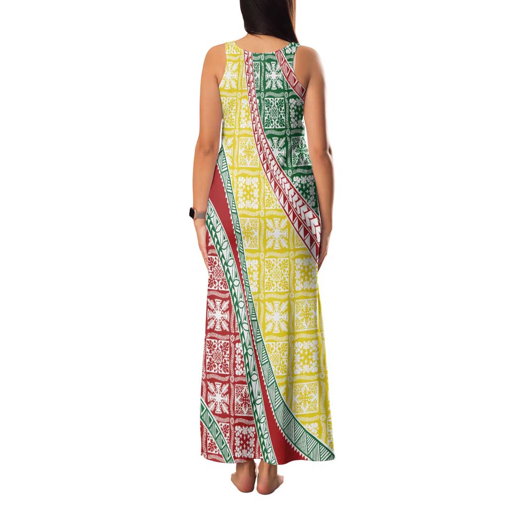 Hawaiian Quilt Pattern Family Matching Tank Maxi Dress and Hawaiian Shirt Special Color Mixed - Polynesian Pride