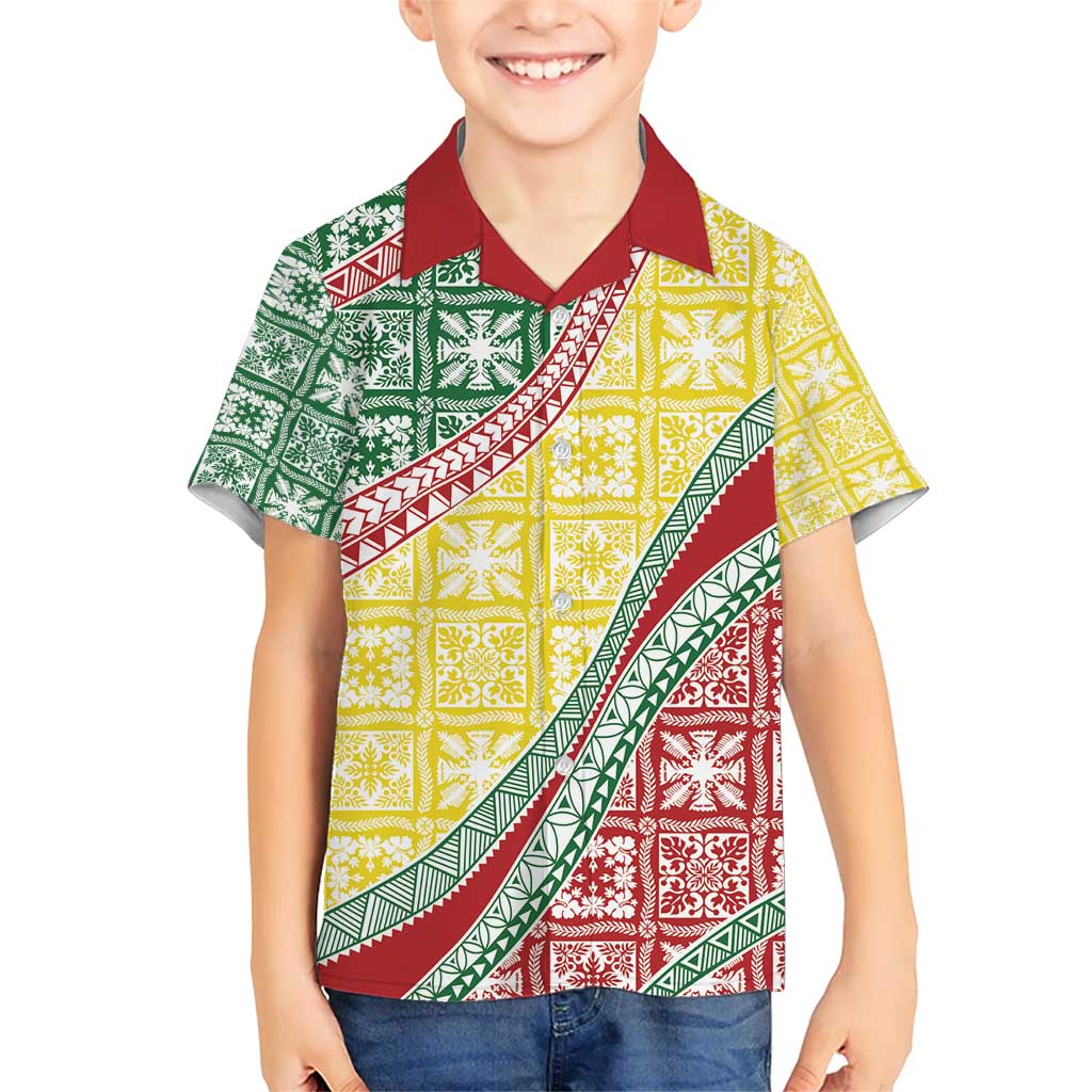 Hawaiian Quilt Pattern Kid Hawaiian Shirt Special Color Mixed - Polynesian Pride