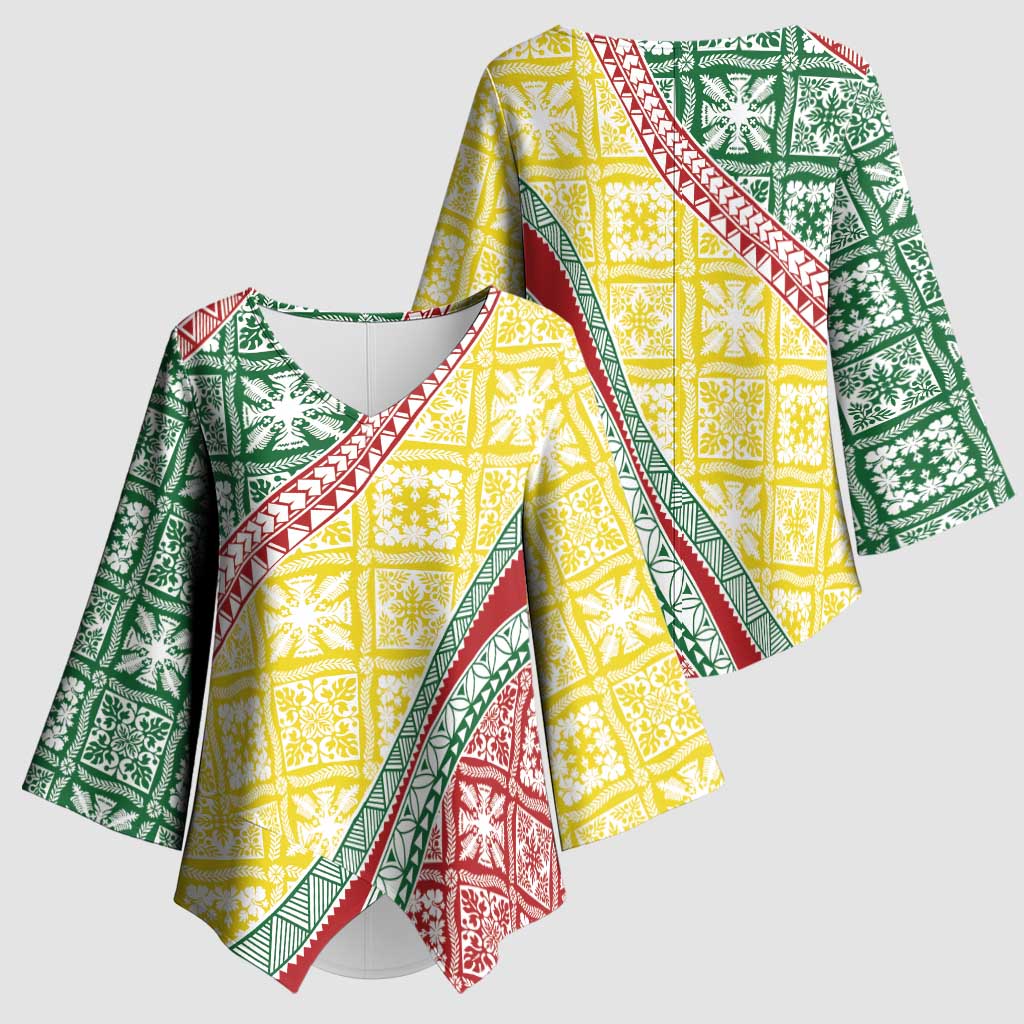 Hawaiian Quilt Pattern Kimono Sleeve Blouse Special Color Mixed - Polynesian Pride