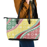 Hawaiian Quilt Pattern Leather Tote Bag Special Color Mixed - Polynesian Pride