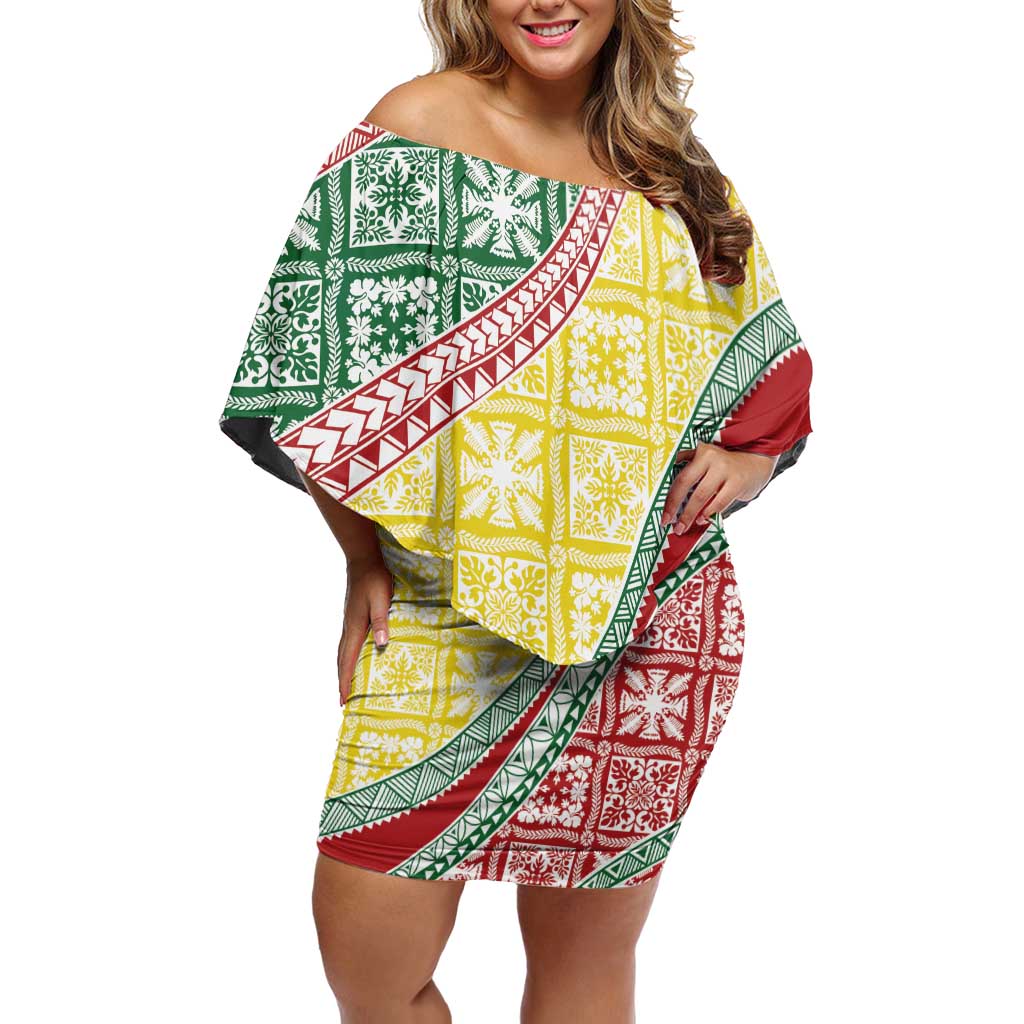 Hawaiian Quilt Pattern Off Shoulder Short Dress Special Color Mixed - Polynesian Pride