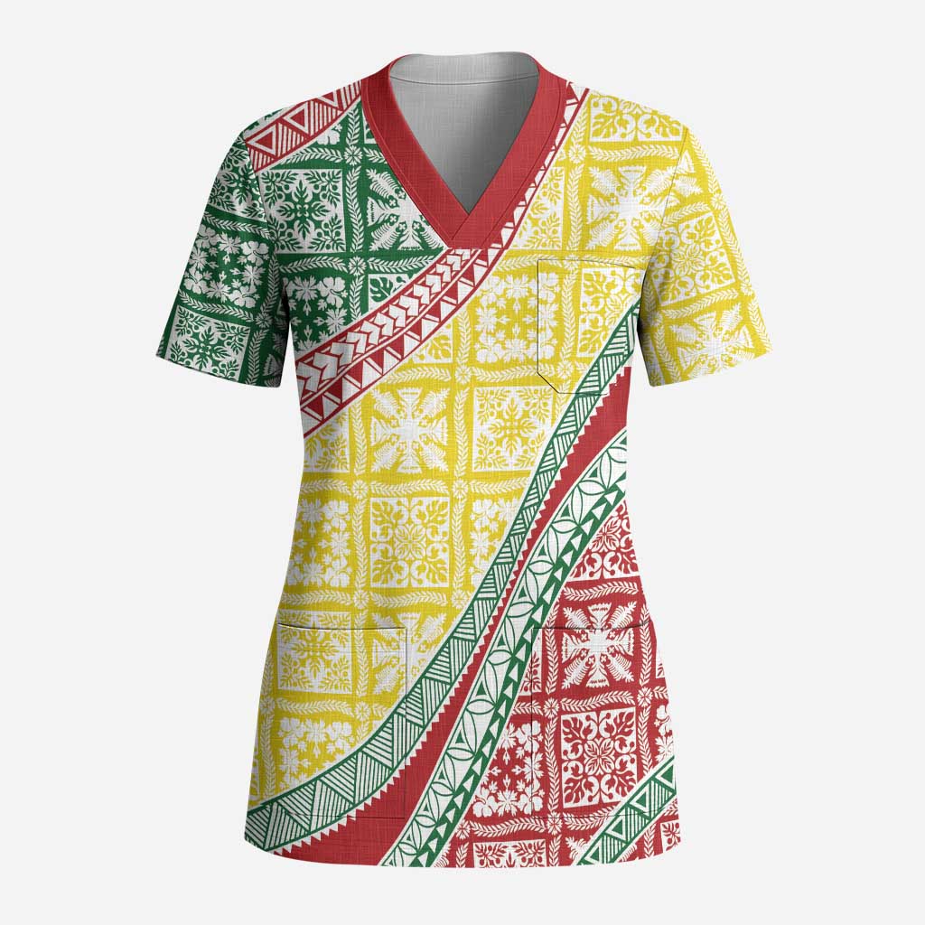 Hawaiian Quilt Pattern Scrub Top Special Color Mixed LT01 Adult Multicolor - Polynesian Pride
